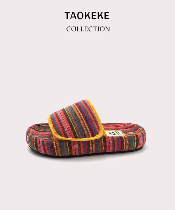Zapatillas de suela gruesa para mujer, chanclas informales de lona con diseño de nicho, Color arcoíris, novedad de verano, 2023