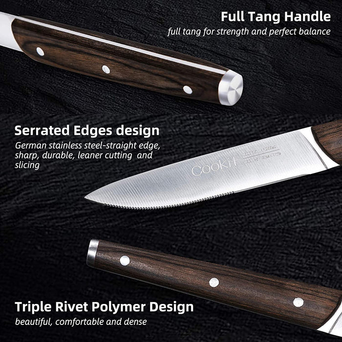 Conjunto de facas para bife de 6 peças, utilitário serrilhado de aço inoxidável com cabo de madeira para restaurante em casa