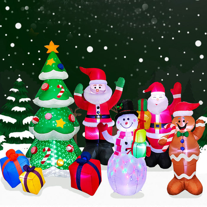 Luces LED navideñas, árbol de Papá Noel brillante, muñeco de nieve, muñeca inflable, decoración de jardín y patio al aire libre