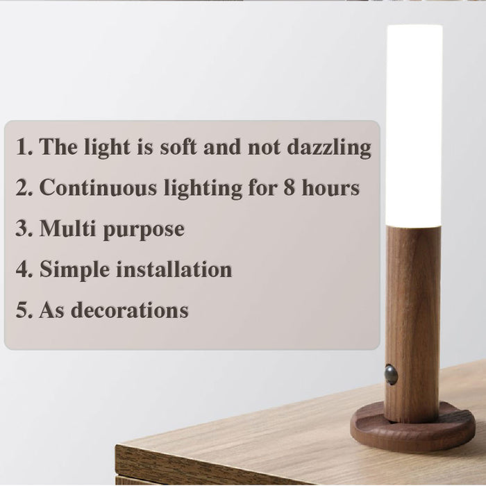 Luz LED automática USB magnética de madera para pasillos, luces de porche, Sensor de movimiento PIR, lámpara de pared para gabinete