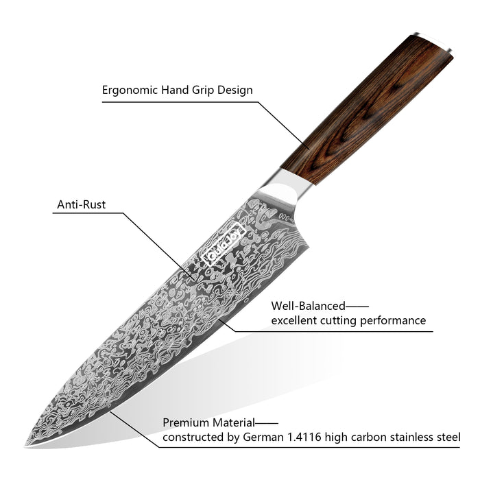 Qulajoy Japanese Chef Knife  Kitchen Knife High Carbon German Steel Cooking Knives Damascus Pattern Japanese Knife With Ergonomic Handle For Home Kitchen Outdoor