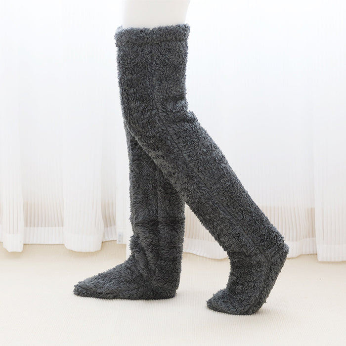 Chaussettes longues et pelucheuses au-dessus du genou, bas chauds et froids pour l'hiver, bas résistants au froid, pour dormir au sol de la maison