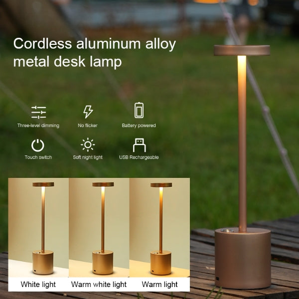 LED Aluminum Alloy Waterproof Rechargeable Desk Lamp Touch Dimming Metal Table Lamps For Bar Living Room Reading Camping Light