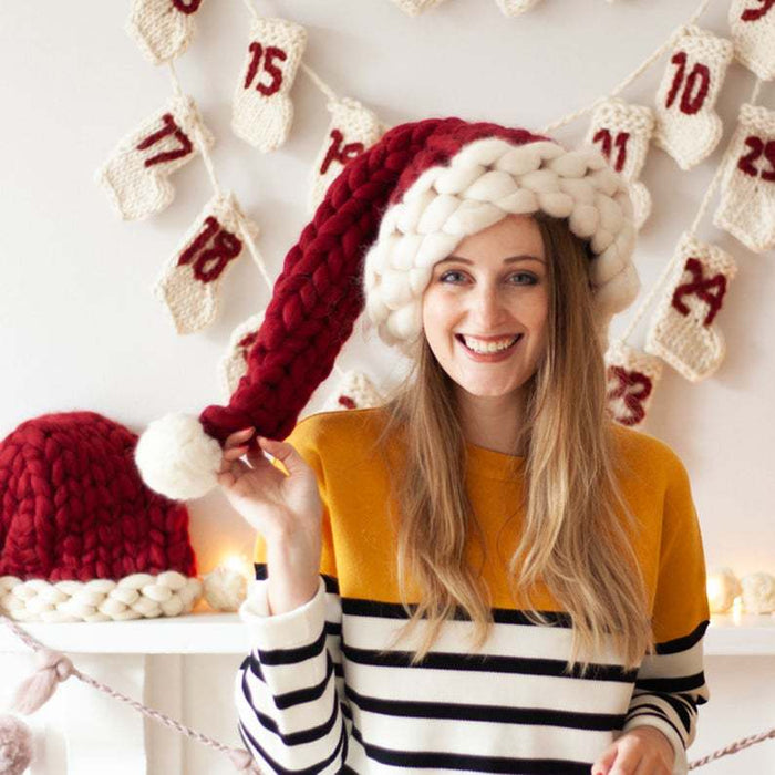 Gorro de lana de Navidad cálido invierno suelto creativo tejido a mano Papá Noel sombrero para padres e hijos Feliz Año Nuevo