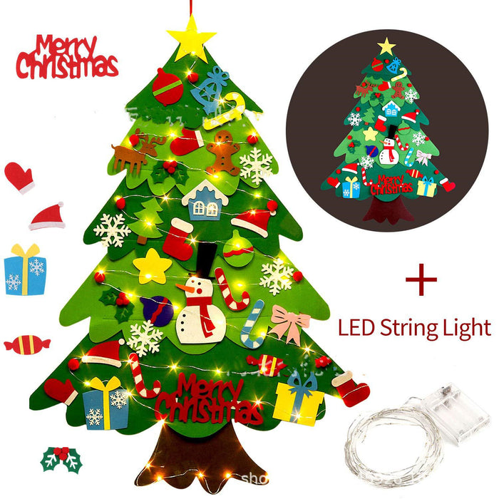 Árbol de Navidad infantil de fieltro DIY con luces