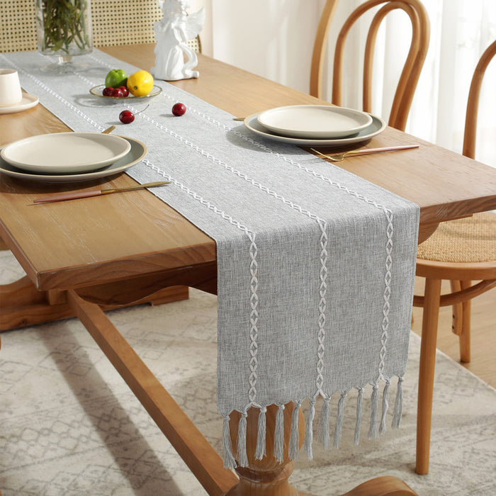 Home Handwoven Tassel Striped Table Runner