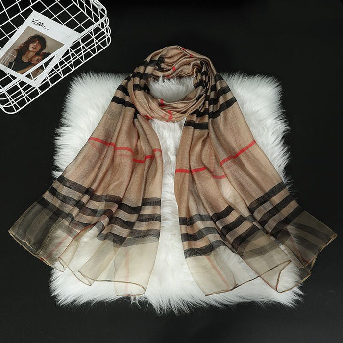 Silk Scarves Women's All-match Plaid Scarf Classic Plaid