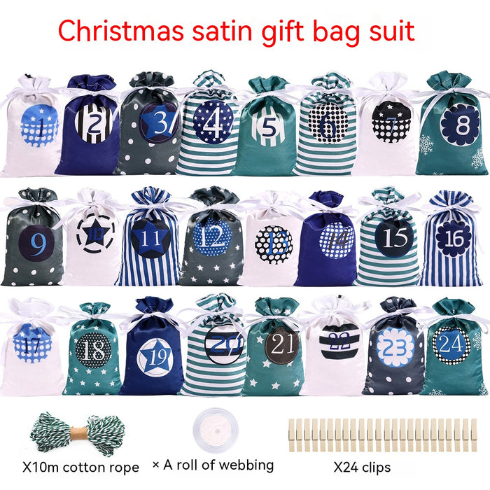 Christmas Advent Calendar Satin Gift Bag Suit