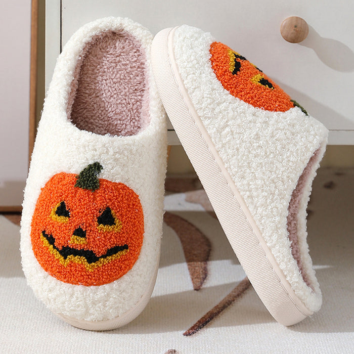 Halloween Pumpkin Cartoon Slippers Warm Winter Slippers Men And Women Couples Indoor House Shoes