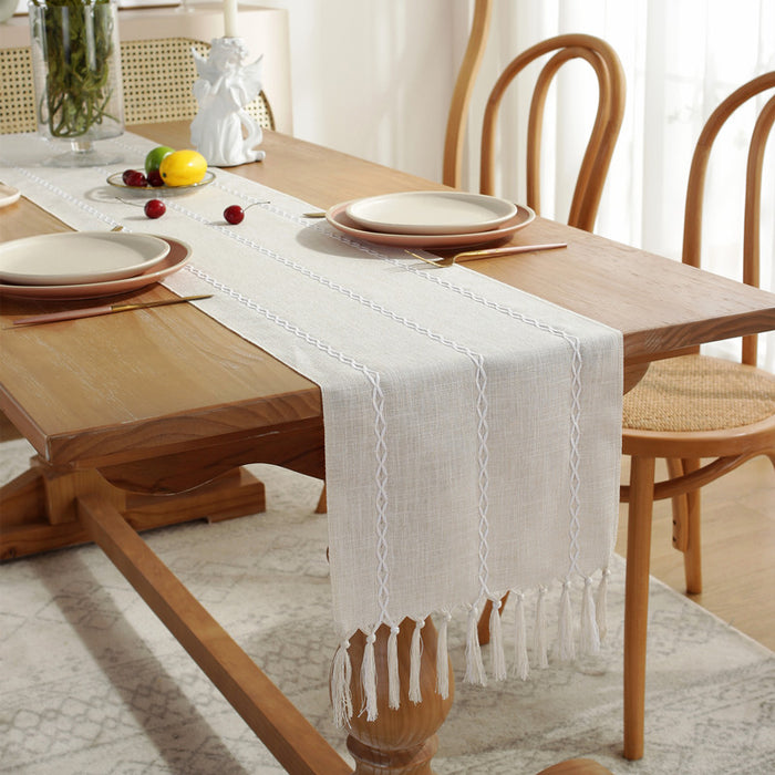 Home Handwoven Tassel Striped Table Runner
