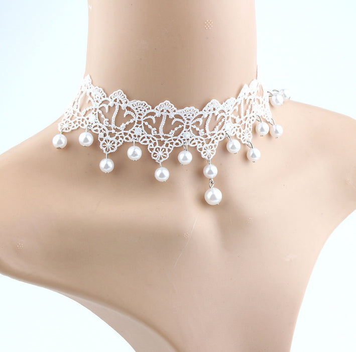 Mode Brautschmuck Weiße Spitze Hängende Perlen