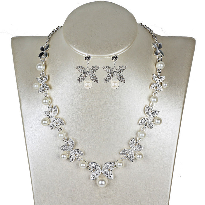 New pearl jewelry set butterfly necklace and earrings bridal jewelry set