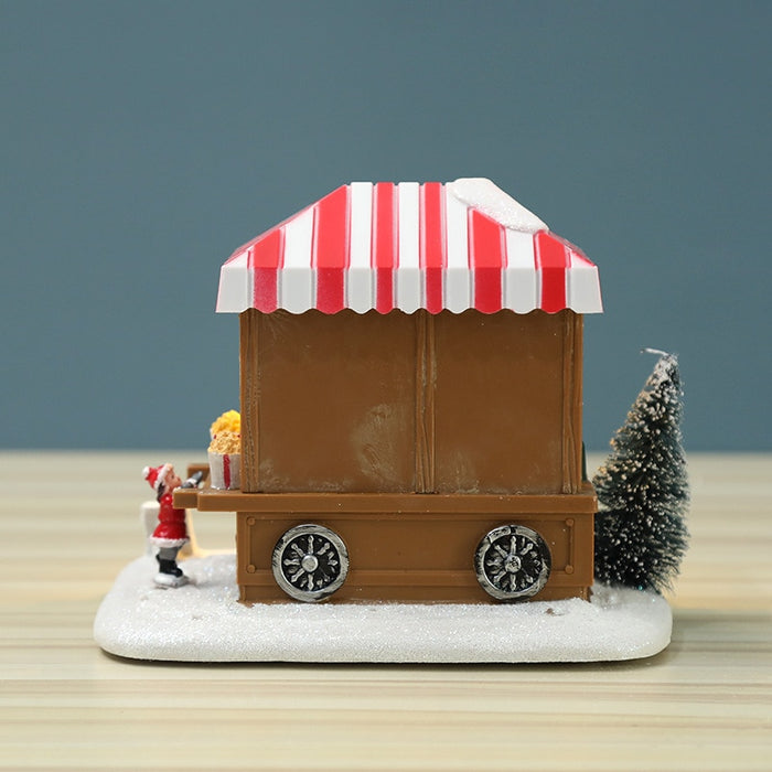 Christmas Dining Car LED Lighted House Resin Popcorn Cart Ornament