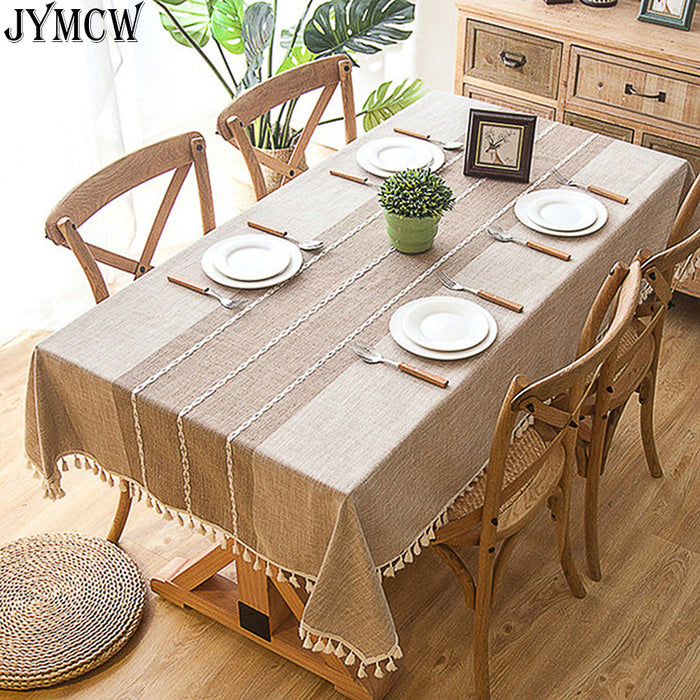 Baumwoll-Leinen-Tischdecken, faltenfreie Anti-Fading-Tischdecke, Quaste
