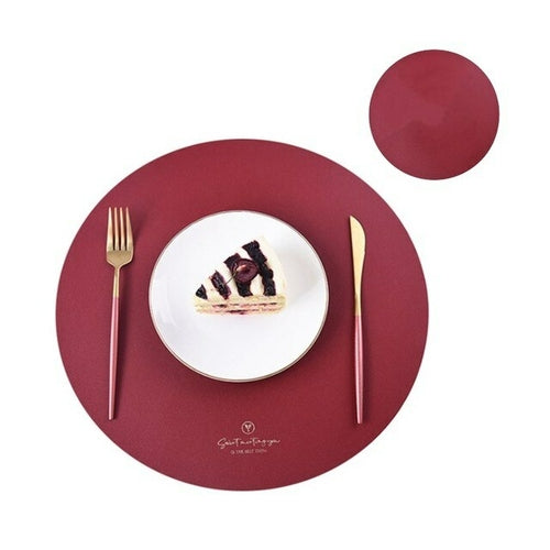 Inyahome Round Leather Placemats for Dining Room Faux Large Pu Placemats