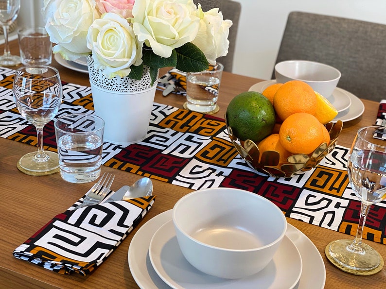 African MudCloth Table Runner with Napkins Dining Table Set /
